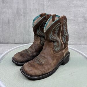 Ariat Fatbaby Heritage Boots Women's Size 7 B Brown Fudge Teal Cowgirl Western